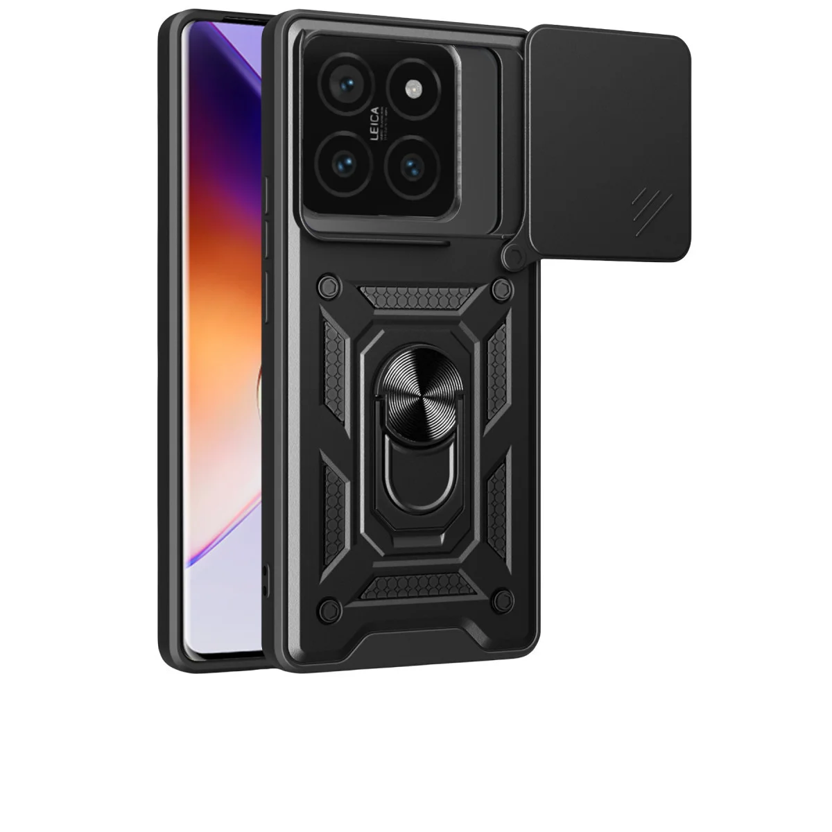 Mi 14T Pro Kılıf - Pars Lens Yüzüklü, Siyah, Premium Silikon Kılıf