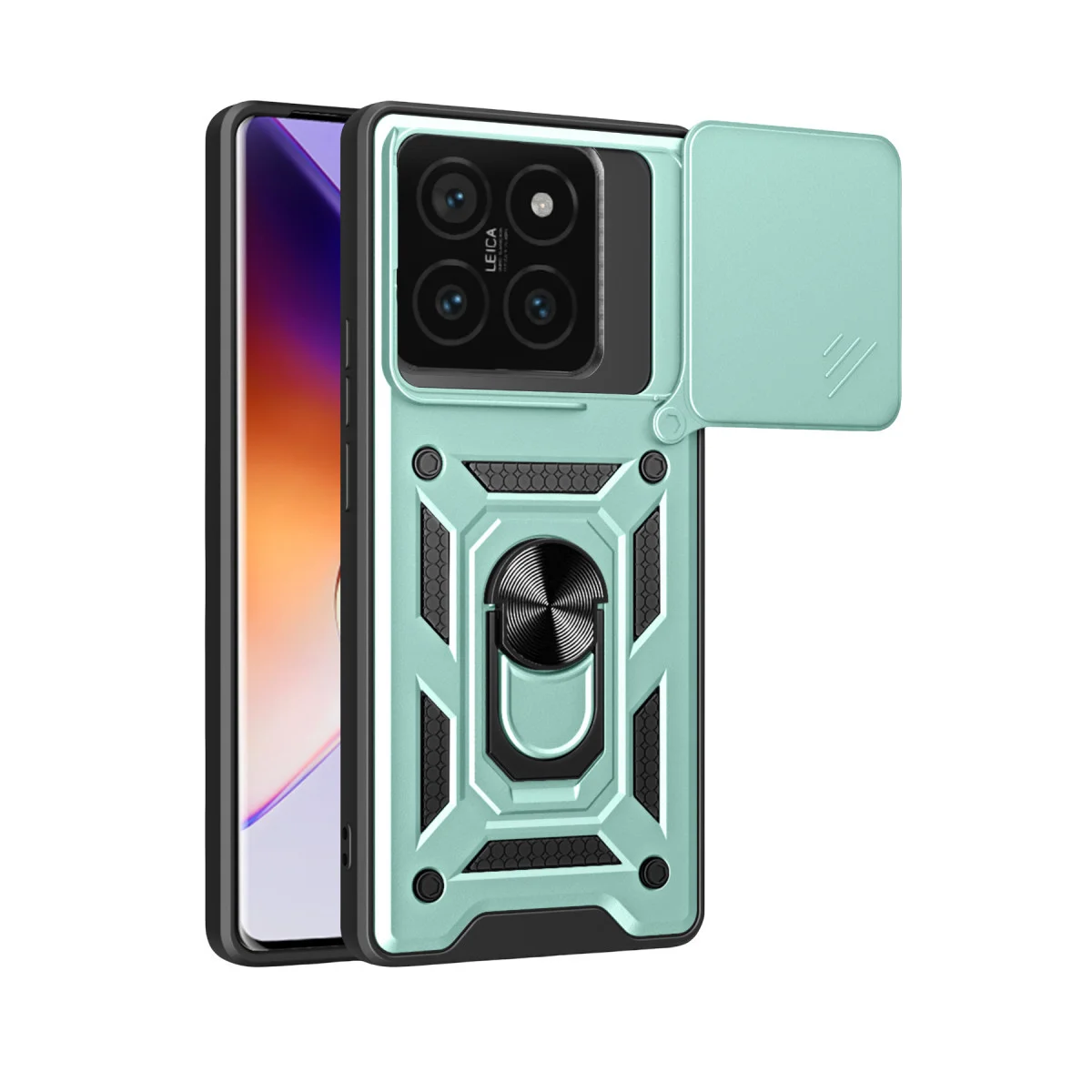 Mi 14T Pro Kılıf - Yeşil Pars Lens Yüzüklü Silikon Kamera Koruyucu