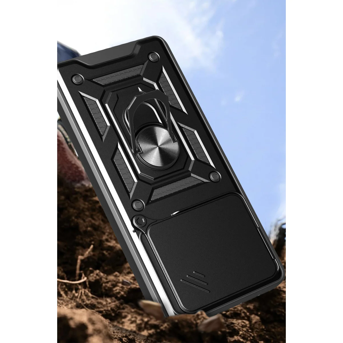 Mi 15 Pro Kılıf Pars Lens Yüzüklü Silikon - Siyah - Premium Koruma ve Stand