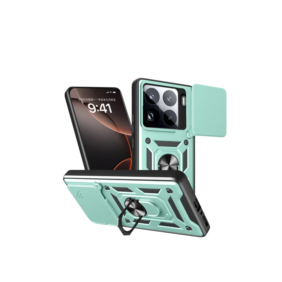Mi 15 Pro Kılıf Pars Lens Yüzüklü Silikon Yeşil - Maksimum Koruma ve Stand Özellikli