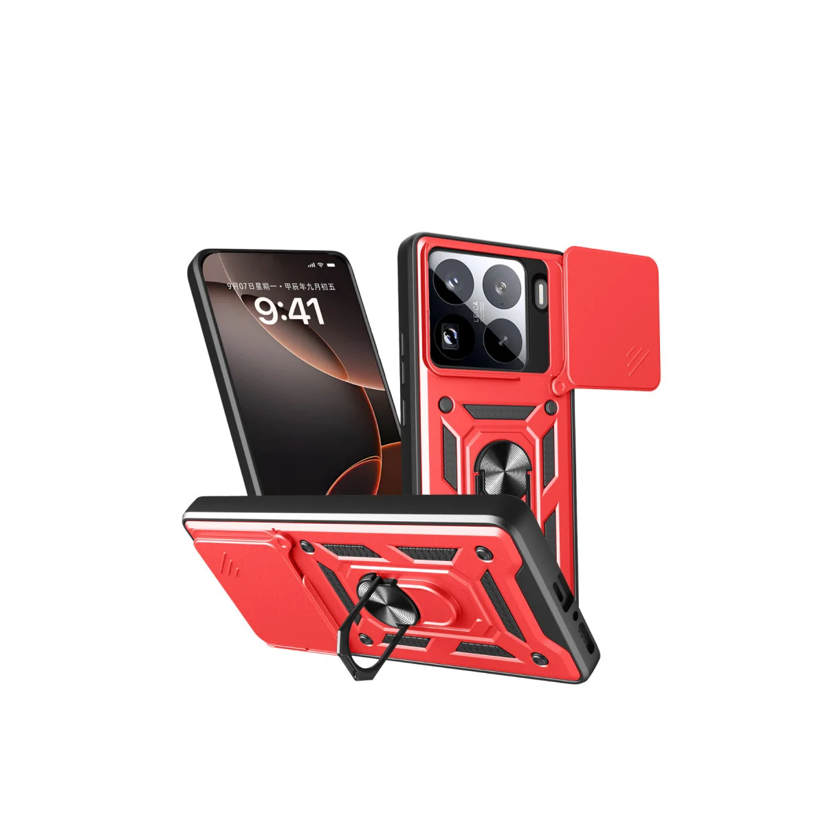 Mi 15 Pro Kılıf - Silikon Pars Lens Yüzüklü Kamera Koruması - Kırmızı