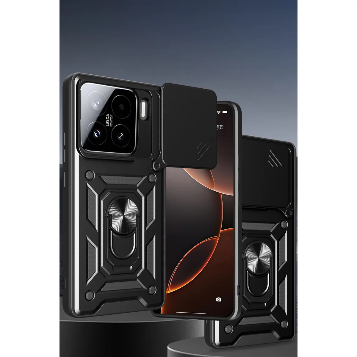 Mi 15 Pro Kılıf - Silikon Pars Lens Yüzüklü Kamera Koruması - Kırmızı