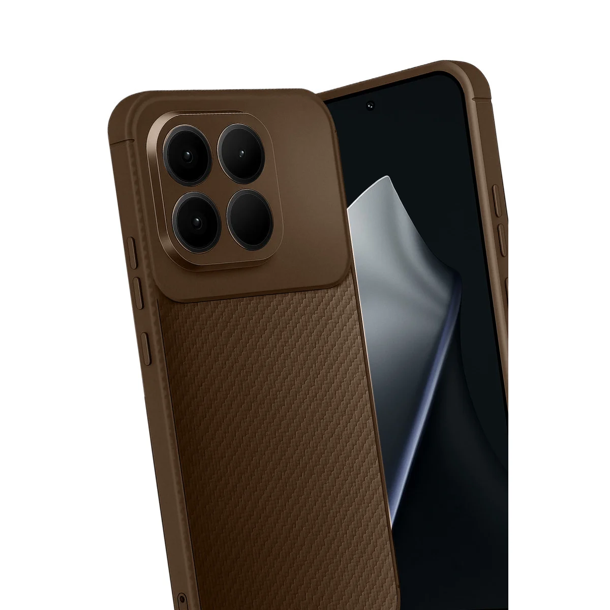 Mi 15T Auto Focus Karbon Kapak - Kahverengi Premium Koruma Kılıfı