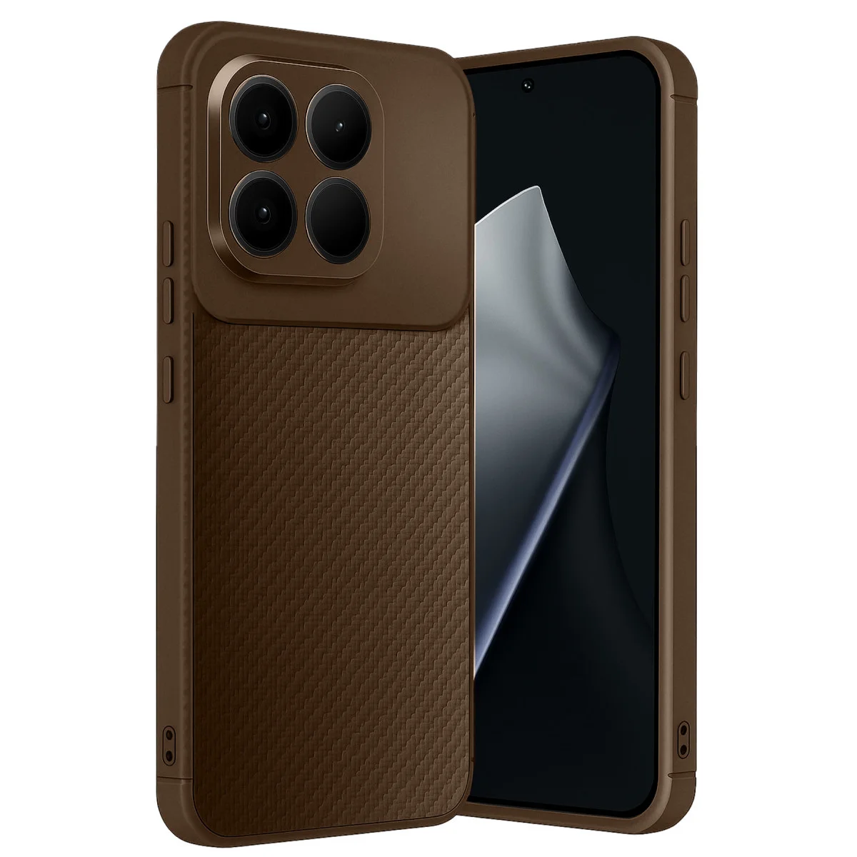 Mi 15T Auto Focus Karbon Kapak - Kahverengi Premium Koruma Kılıfı
