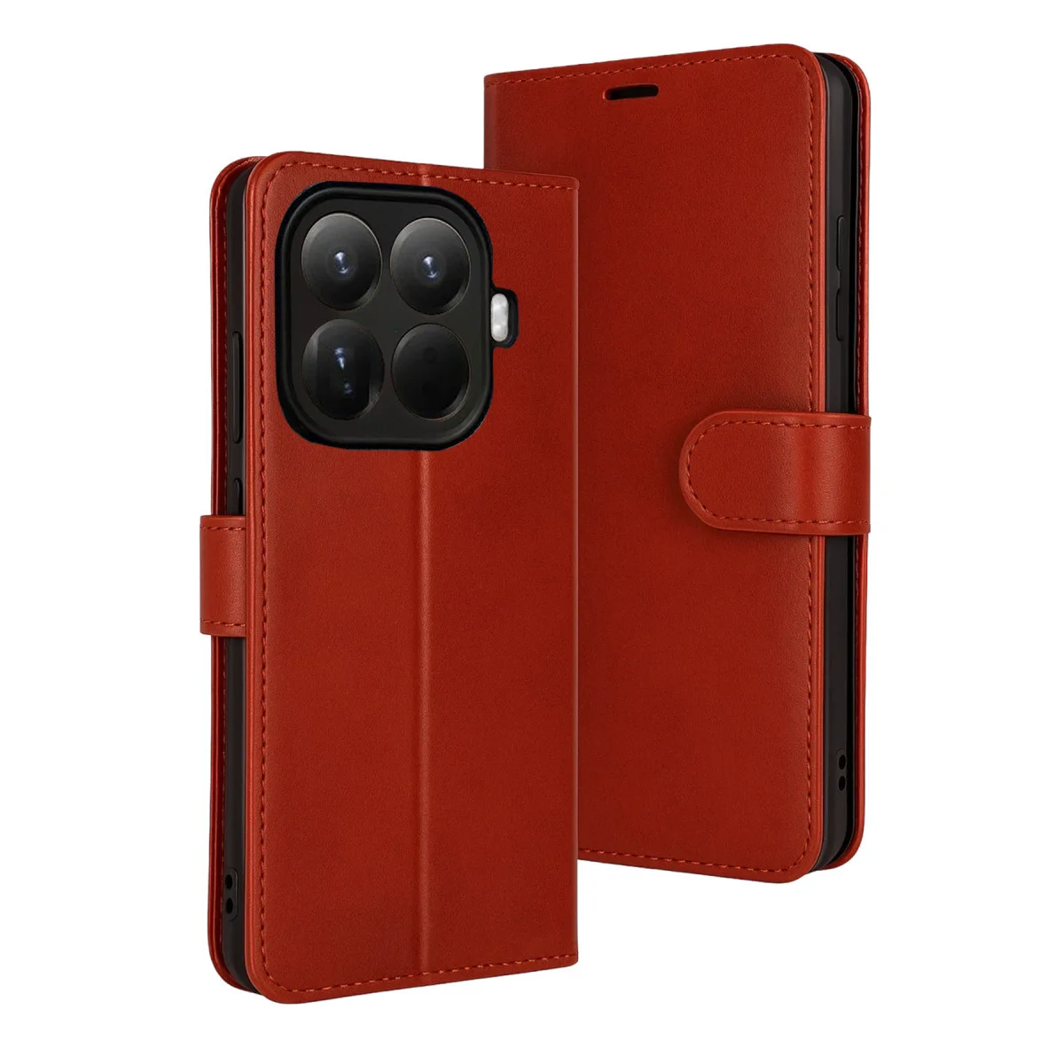 Mi 15T Pro Trend S Plus Kılıf - Kırmızı Çift Katlı Standlı Kılıf ve Cüzdan