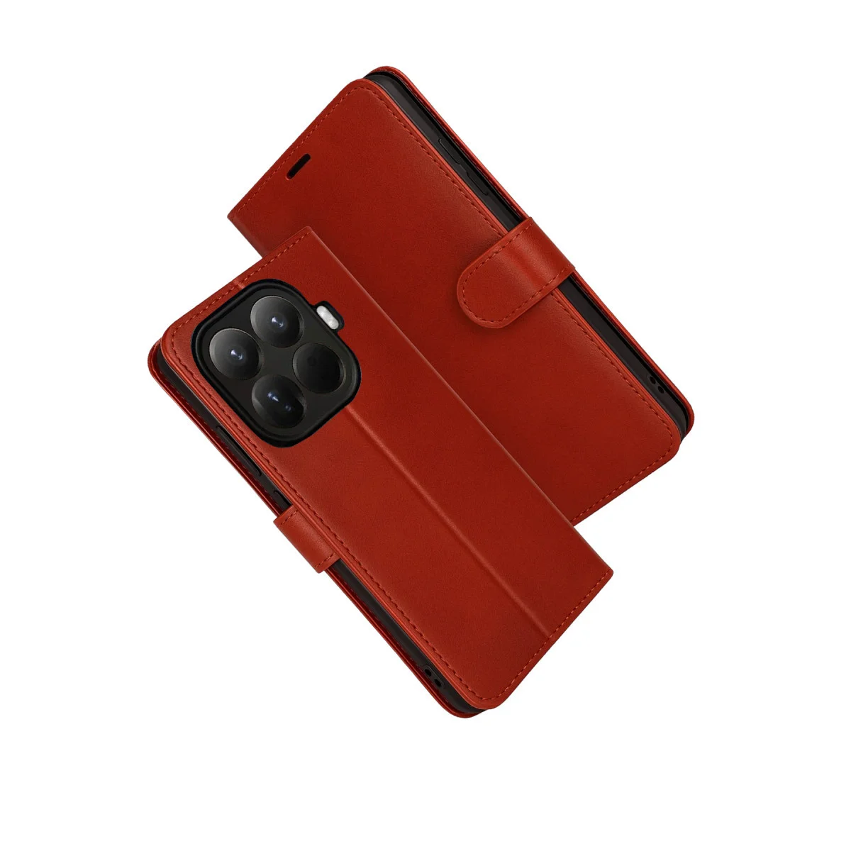 Mi 15T Pro Trend S Plus Kılıf - Kırmızı Çift Katlı Standlı Kılıf ve Cüzdan