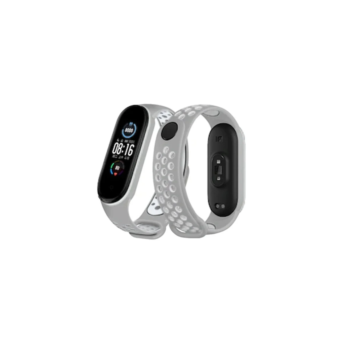 Mi Band 4 Spor Delikli Kordon Gri-Beyaz - Dayanıklı ve Şık Yedek Kordon
