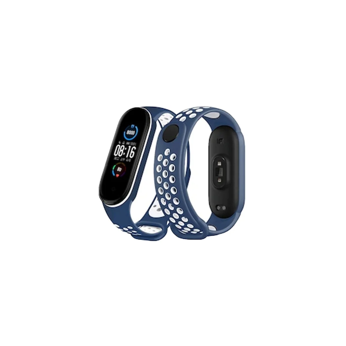 Mi Band 6 Spor Delikli Kordon Lacivert-Beyaz - Dayanıklı, Rahat ve Uyumlu