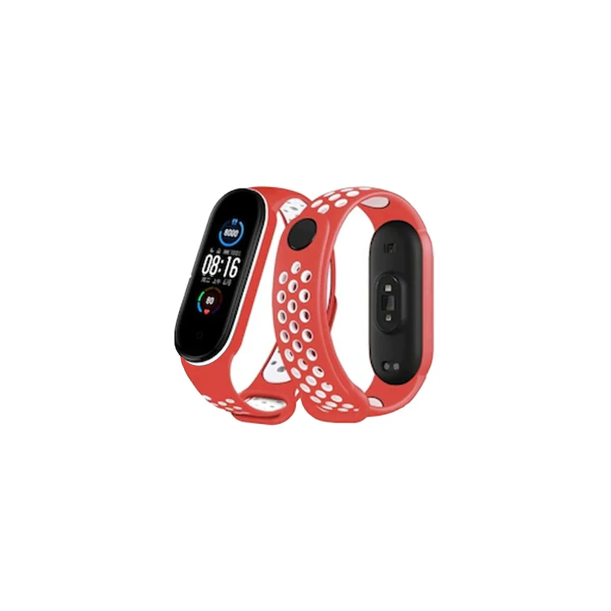 Mi Band 6 Spor Delikli Kordon - Kırmızı-Beyaz Dayanıklı Spor Aksesuarı