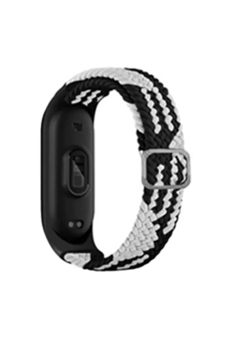 Mi Band 6 Star Kordon - Siyah-Beyaz Örgü Kayış ile Uyumlu