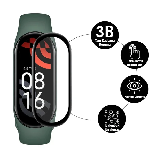 Mi Band 7 3D Full Kaplama Ekran Koruyucu - Çizilmeye Dayanıklı PET+PMMA