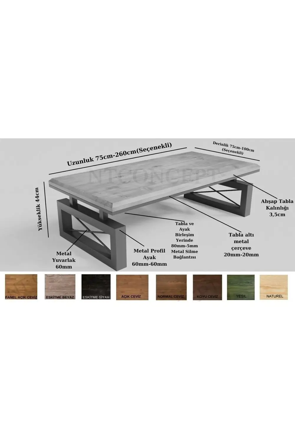 Nt Concept Mia Doğal Ahşap Sehpa(75Cm-100Cm-H44cm)