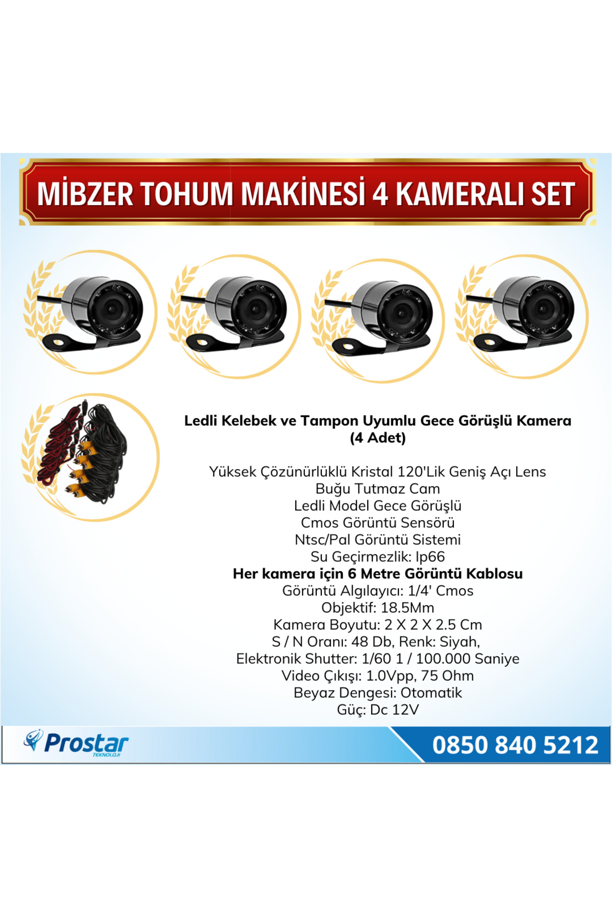 Navistar Mibzer Havalı Tohum Makinesi 4 Kameralı 7 İnç Monitörlü Araç Seti