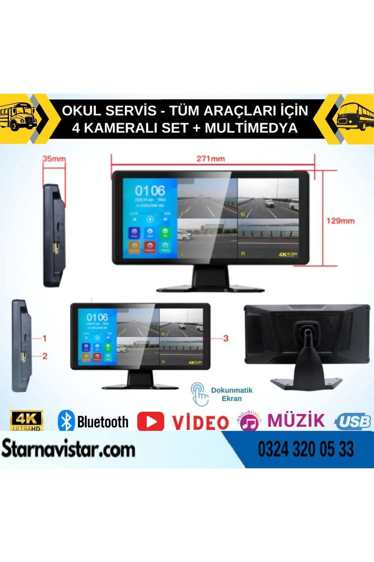 Mibzer için 10.36" Dokunmatik Ekranlı 4 Kameralı AHD 720P Beyaz I Mibzer için 10.36" Dokunmatik Ekranlı 4 Kameralı AHD 720P Beyaz I