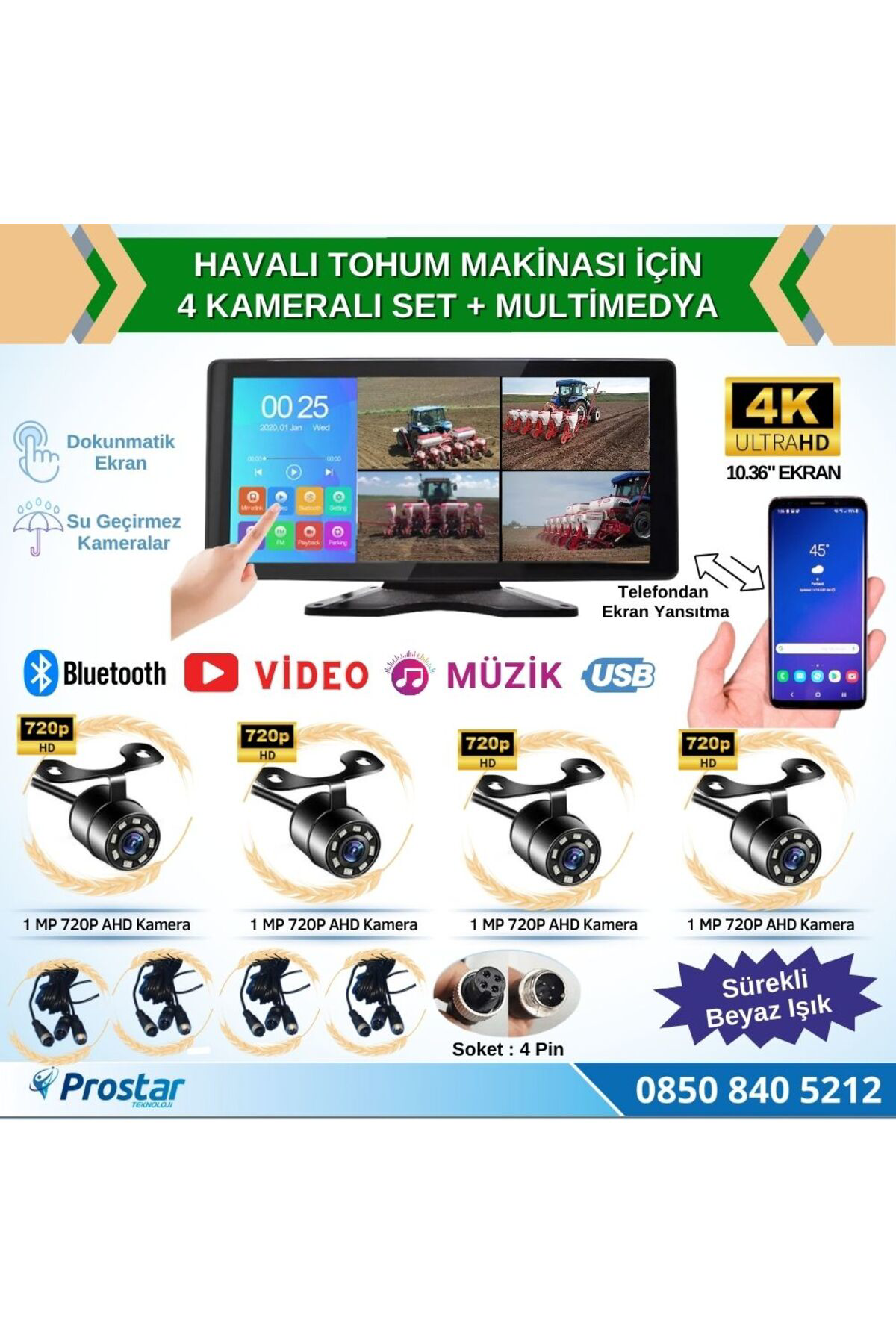 Mibzer için 10.36" Dokunmatik Ekranlı 4 Kameralı AHD 720P Beyaz I Mibzer için 10.36" Dokunmatik Ekranlı 4 Kameralı AHD 720P Beyaz I