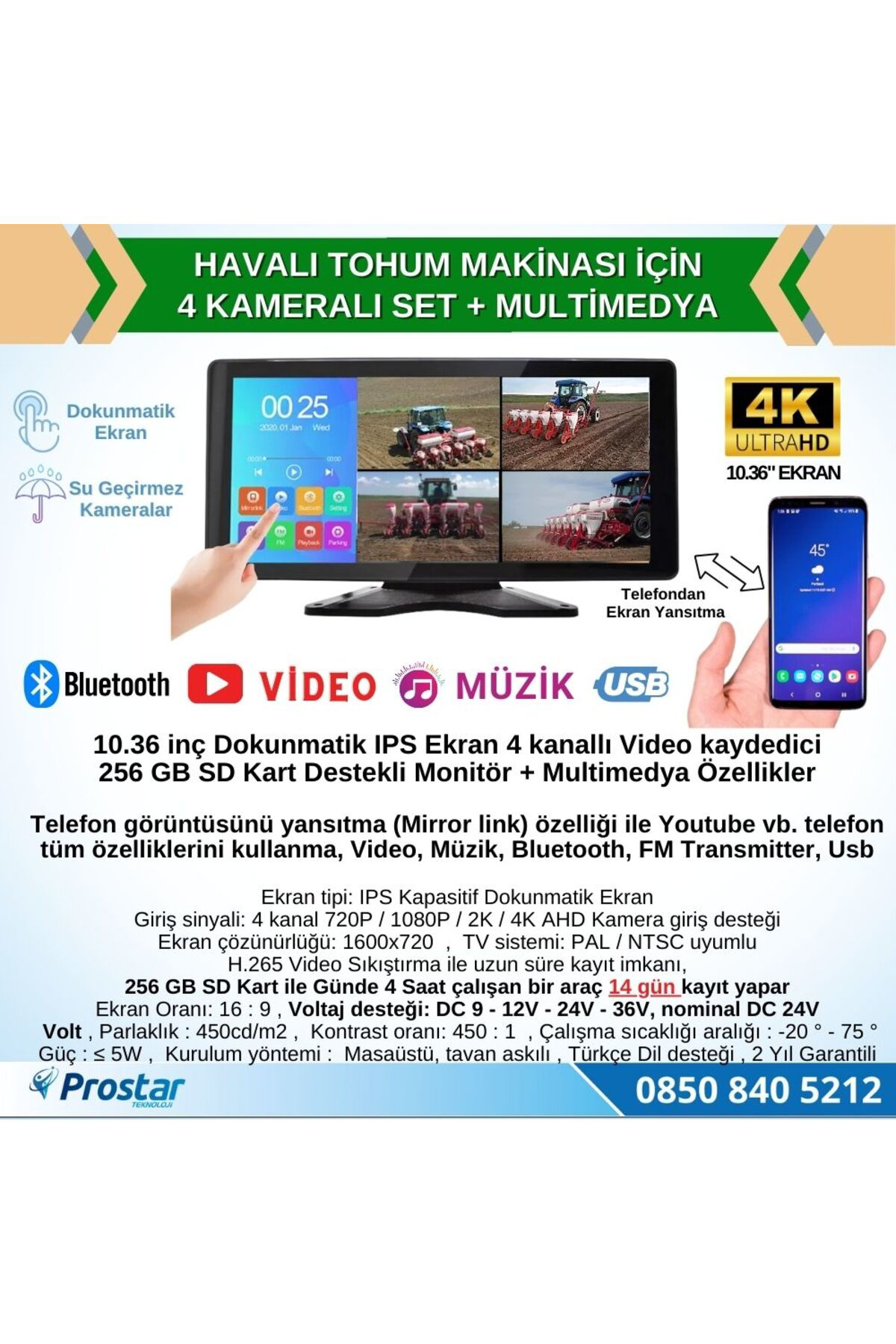 Mibzer için 10.36" Dokunmatik Ekranlı 4 Kameralı AHD 720P Beyaz I Mibzer için 10.36" Dokunmatik Ekranlı 4 Kameralı AHD 720P Beyaz I