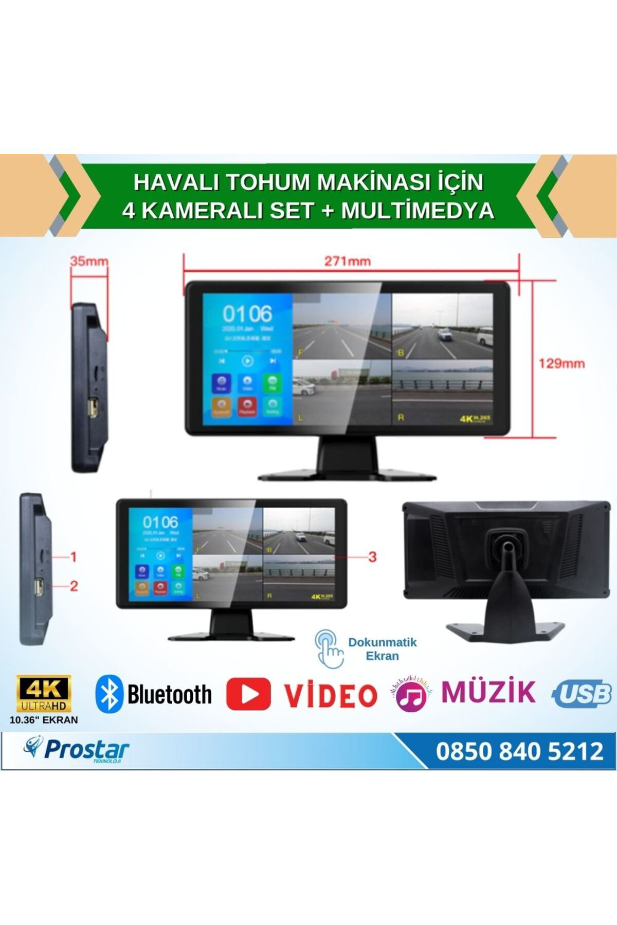 Mibzer için 10.36" Dokunmatik Ekranlı 4 Kameralı AHD 720P Beyaz I Mibzer için 10.36" Dokunmatik Ekranlı 4 Kameralı AHD 720P Beyaz I