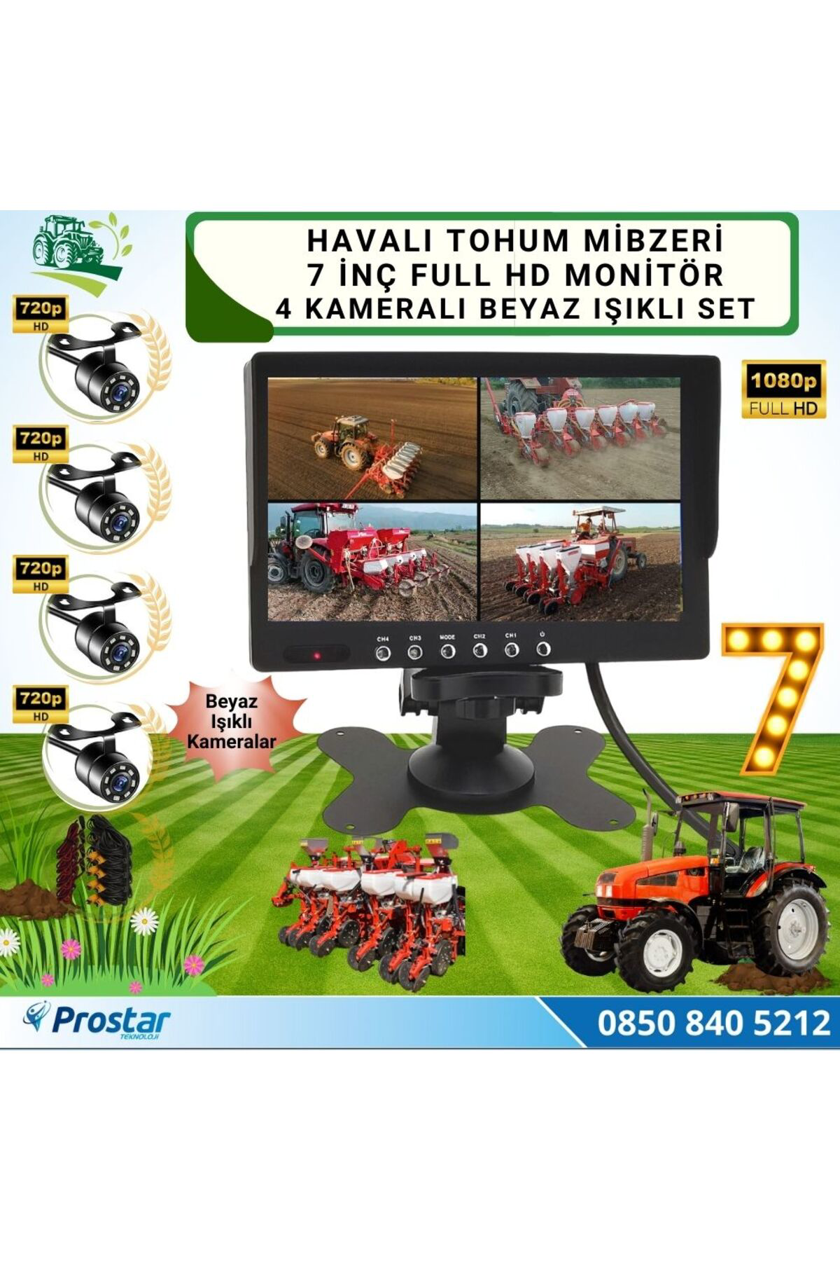 Navistar Mibzer İçin 4 Kameralı 720P Beyaz İşıklı 7 İnç Dörde Bölünür Ahd