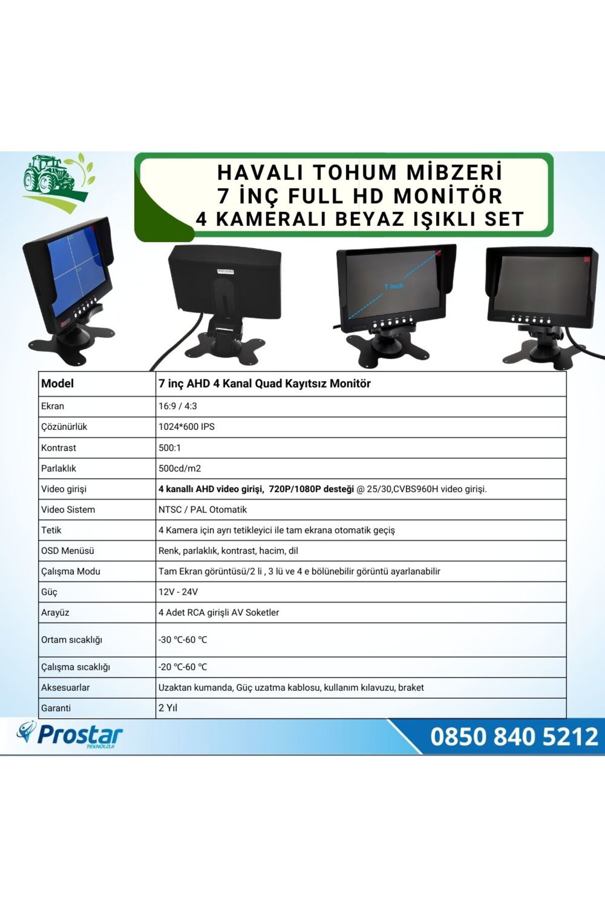 Navistar Mibzer İçin 4 Kameralı 720P Beyaz İşıklı 7 İnç Dörde Bölünür Ahd