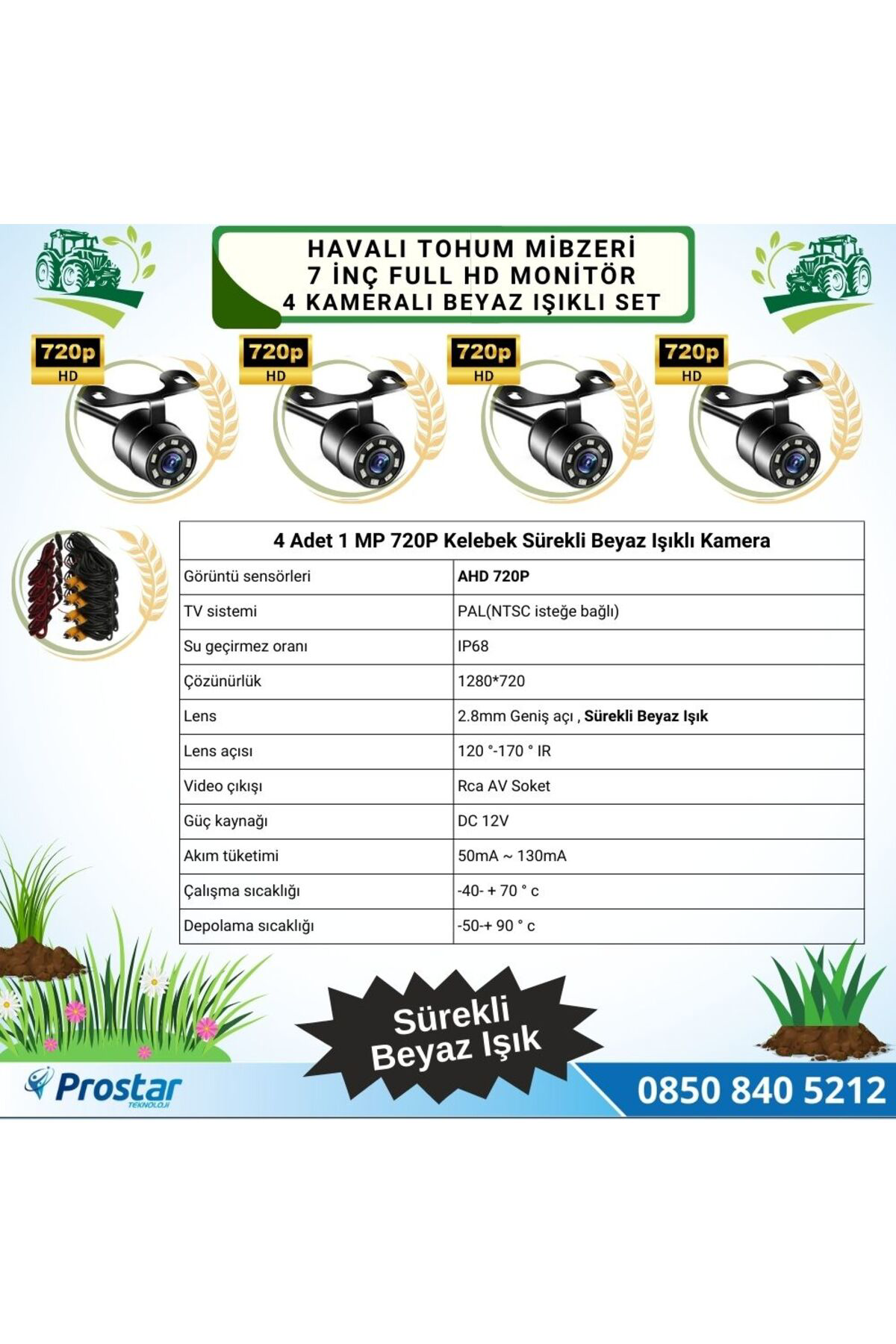 Navistar Mibzer İçin 4 Kameralı 720P Beyaz İşıklı 7 İnç Dörde Bölünür Ahd