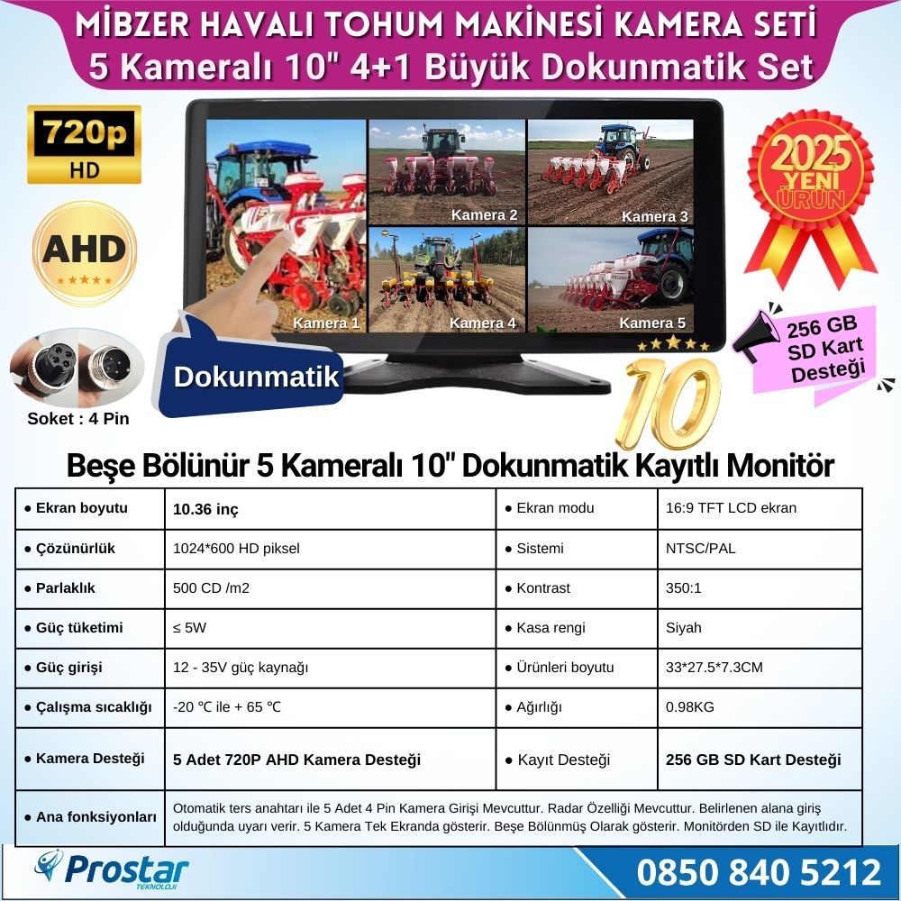 Mibzer için 4+1 Büyük Kameralı 10.36 inç Dokunmatik Monitör Beşe 