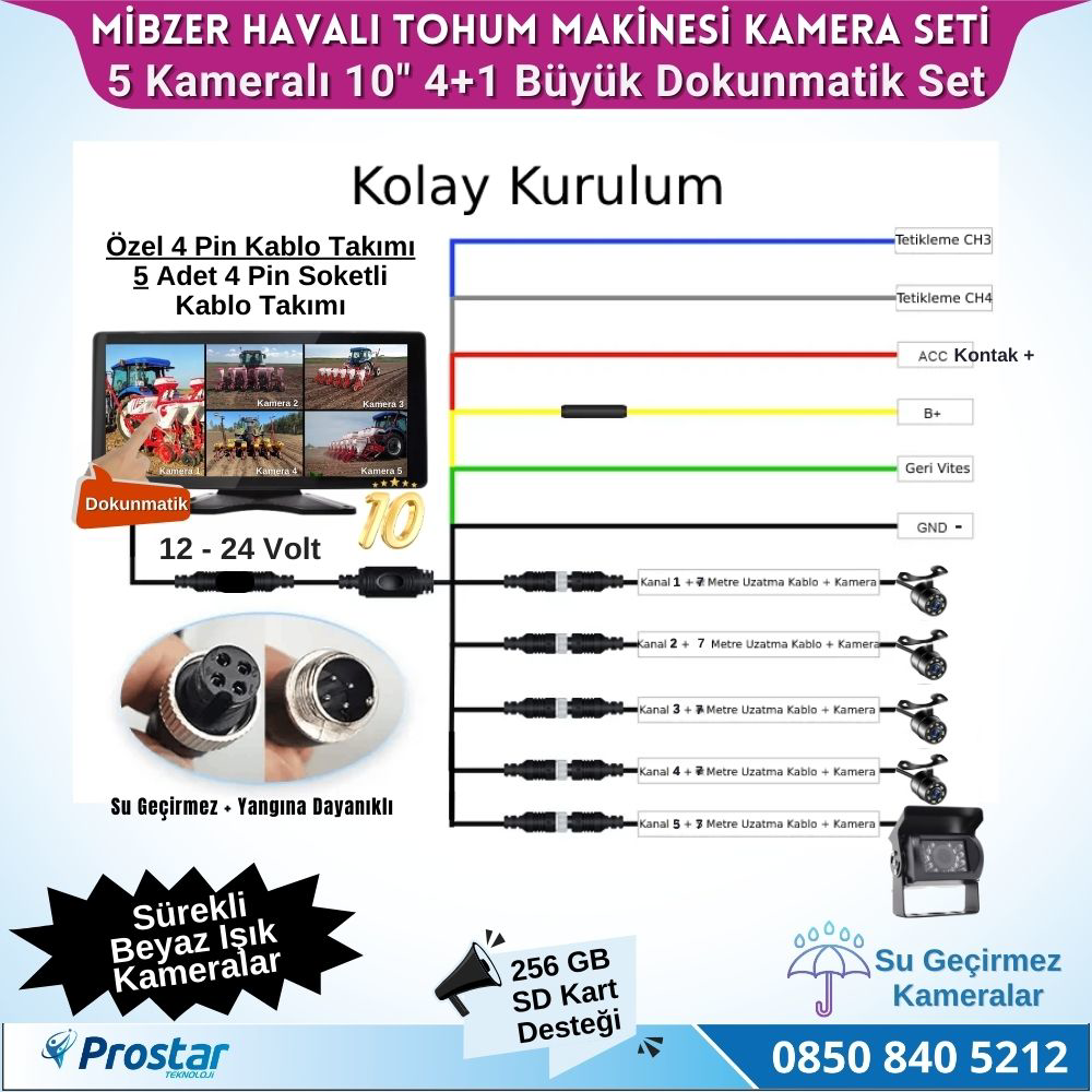 Mibzer için 4+1 Büyük Kameralı 10.36 inç Dokunmatik Monitör Beşe 
