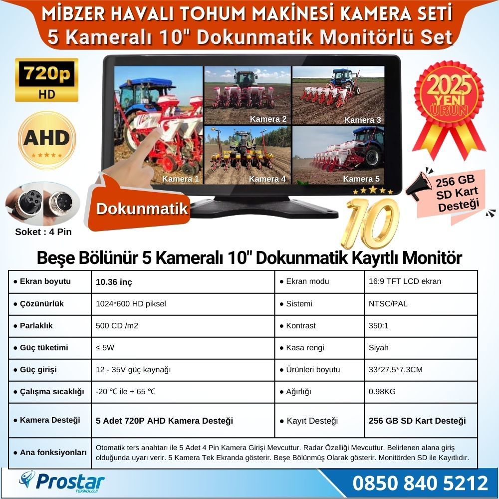 Mibzer için 5 Kameralı 10.36 inç Dokunmatik Monitör Beşe Bölen Ka