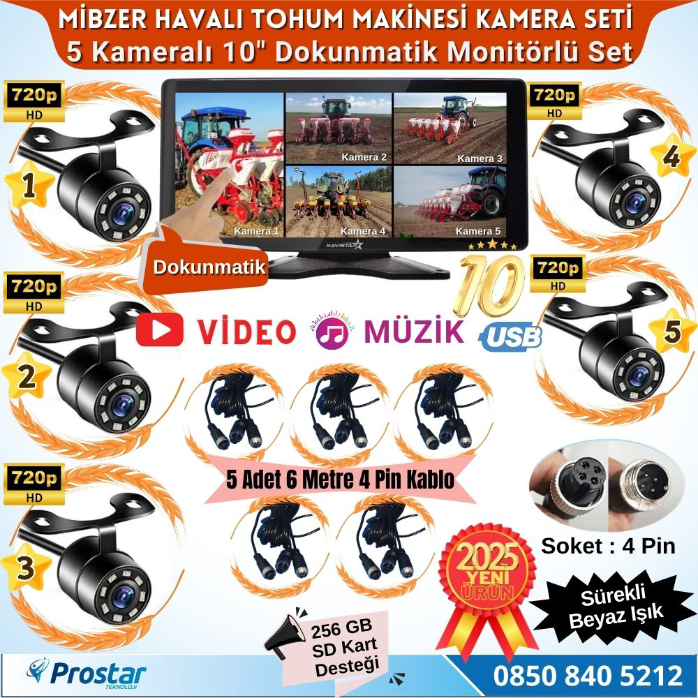 Mibzer için 5 Kameralı 10.36 inç Dokunmatik Monitör Beşe Bölen Ka