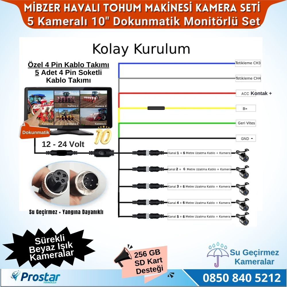 Mibzer için 5 Kameralı 10.36 inç Dokunmatik Monitör Beşe Bölen Ka