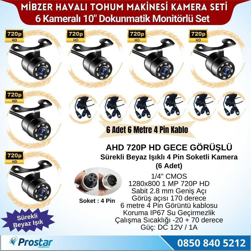 Mibzer için 6 Kameralı 10 inç Dokunmatik Monitör Altıya Bölen Kay