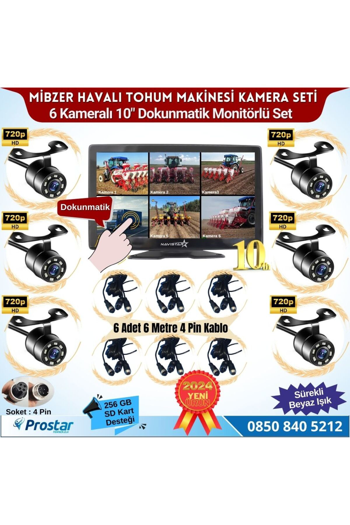 Mibzer Için 6 Kameralı 10 Inç Dokunmatik Monitör Altıya Bölen Kay