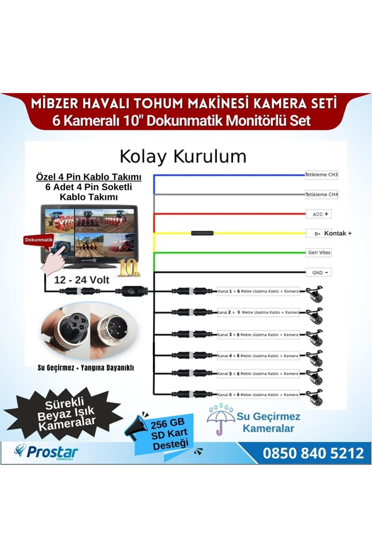 Mibzer Için 6 Kameralı 10 Inç Dokunmatik Monitör Altıya Bölen Kay