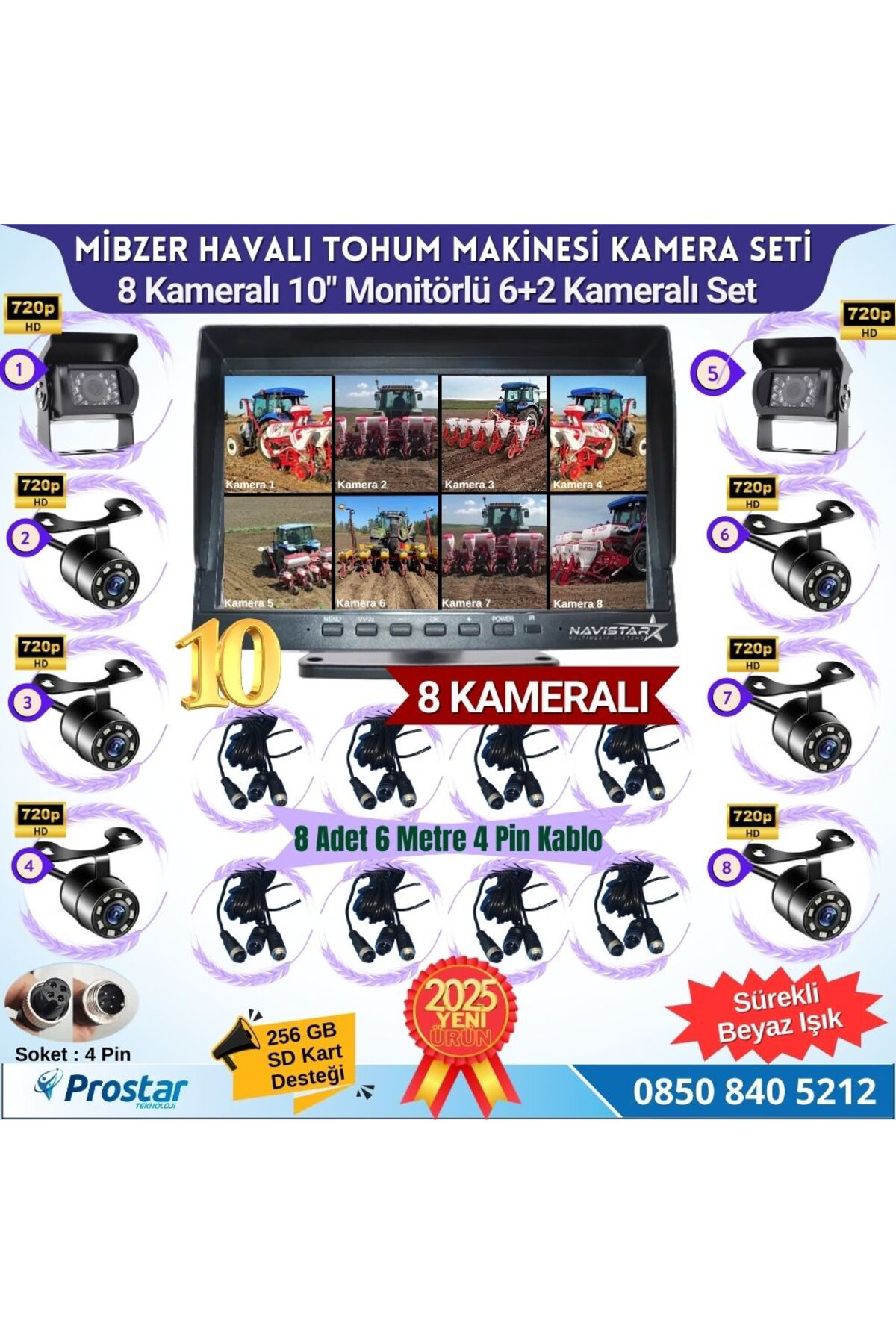 Navistar Mibzer İçin 8 Kameralı 10 İnç Sekize Bölen Monitör 2 Büyük Kamera