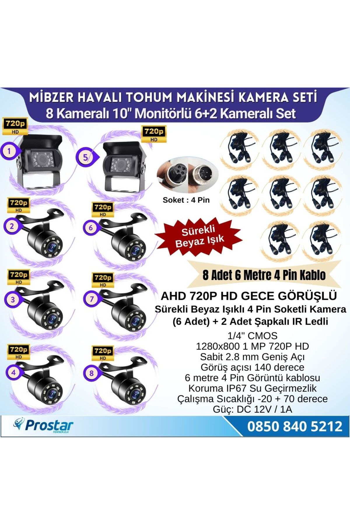 Navistar Mibzer İçin 8 Kameralı 10 İnç Sekize Bölen Monitör 2 Büyük Kamera