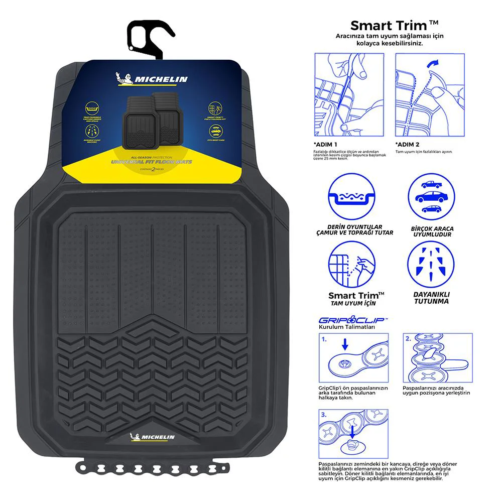 Michelin MC34594 Tüm Araçlara Uyumlu 2 Parça Üniversal 3D Havuzlu Oto Paspas Michelin MC34594 Tüm Araçlara Uyumlu 2 Parça Üniversal 3D Havuzlu Oto Paspas