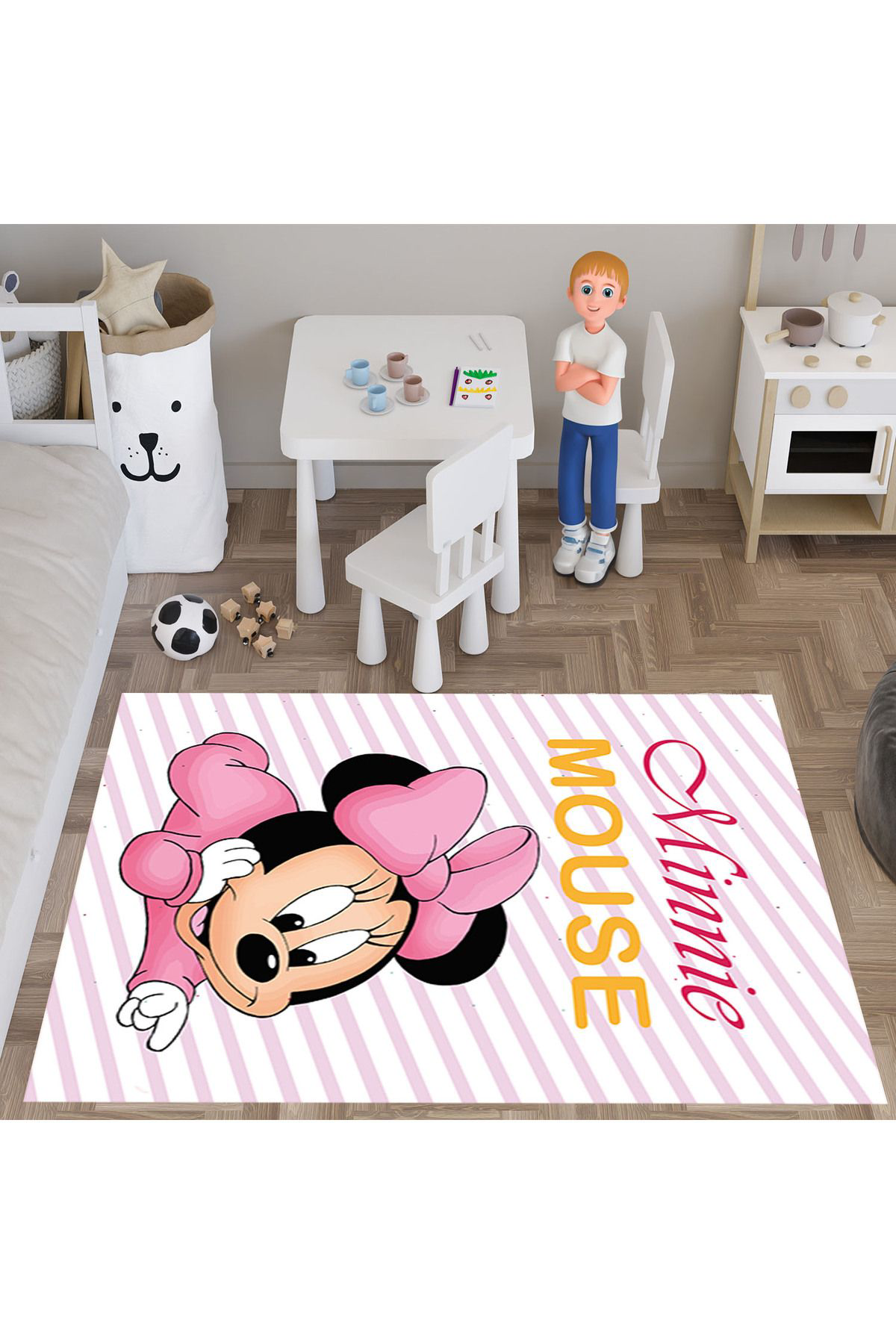 Evan Home Mickey Mouse Çocuk Odasi Halisi Desenli  Dijital Baski Yikanabilir Kaymaz Taban