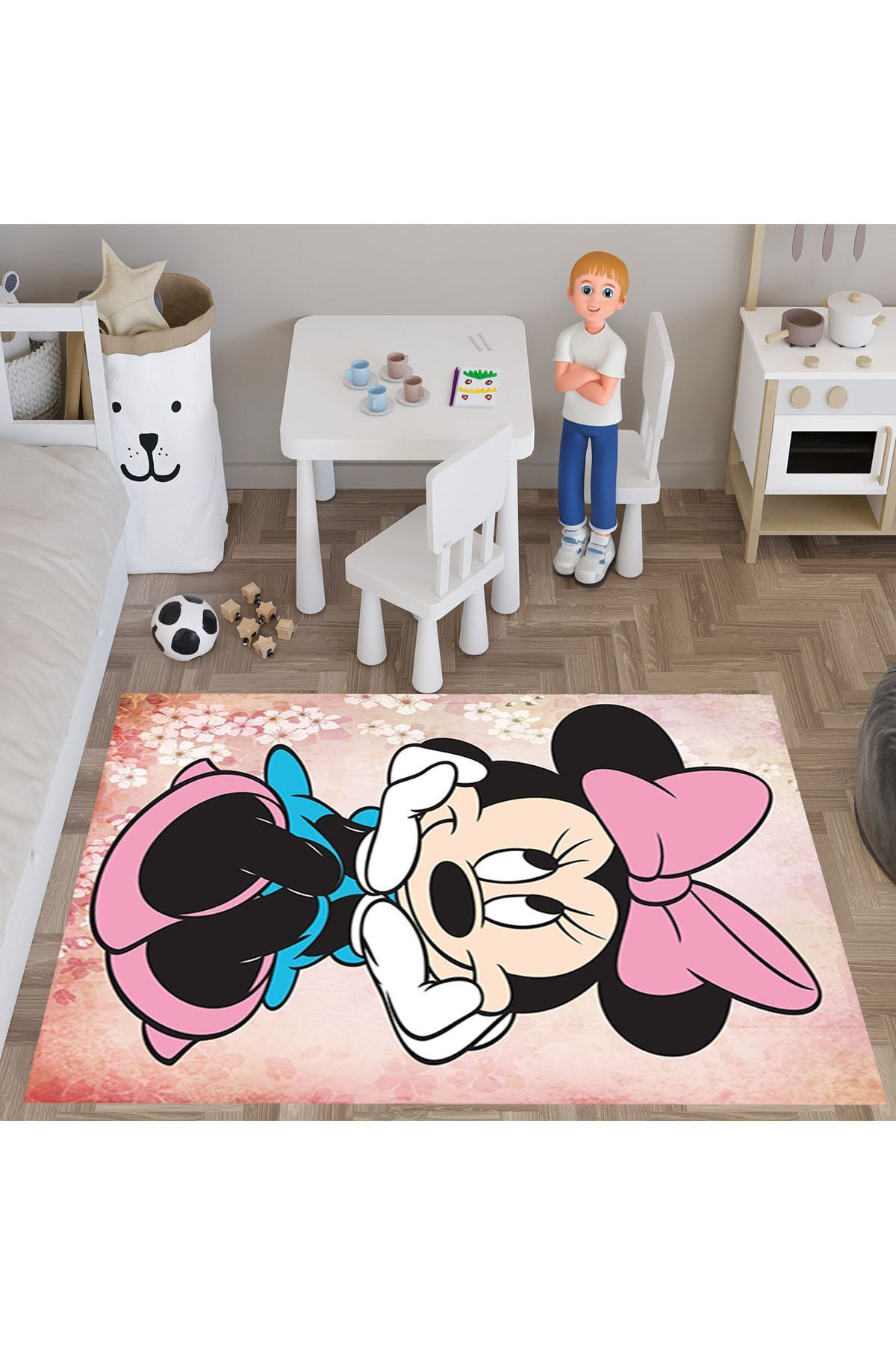Evan Home Mickey Mouse Desenli Çocuk Odasi Takim Perde (İki Kanat),Yatak Örtüsü,Yastik,Kirlent ,Hali,Tablo