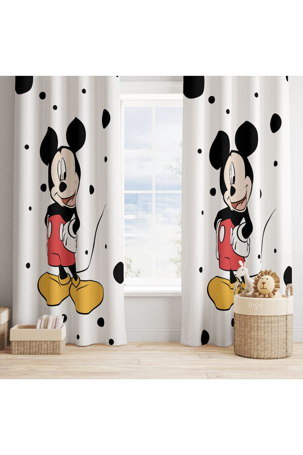 Evan Home Mickey Mouse Desenli Çocuk Odasi Takim Perde (İki Kanat),Yatak Örtüsü,Yastik,Kirlent ,Hali,Tablo