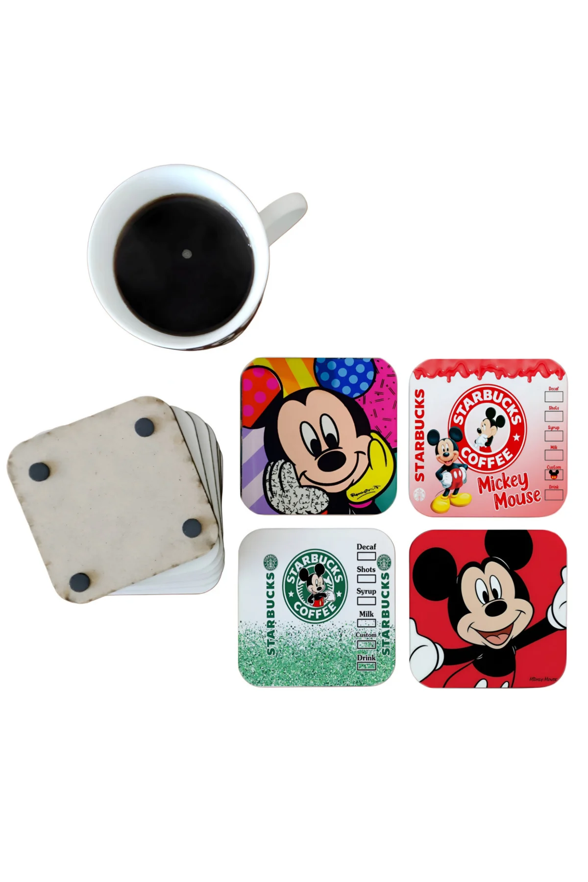 Mickey Mouse Dekoratif Ahşap Bardak Altlığı Seti 087