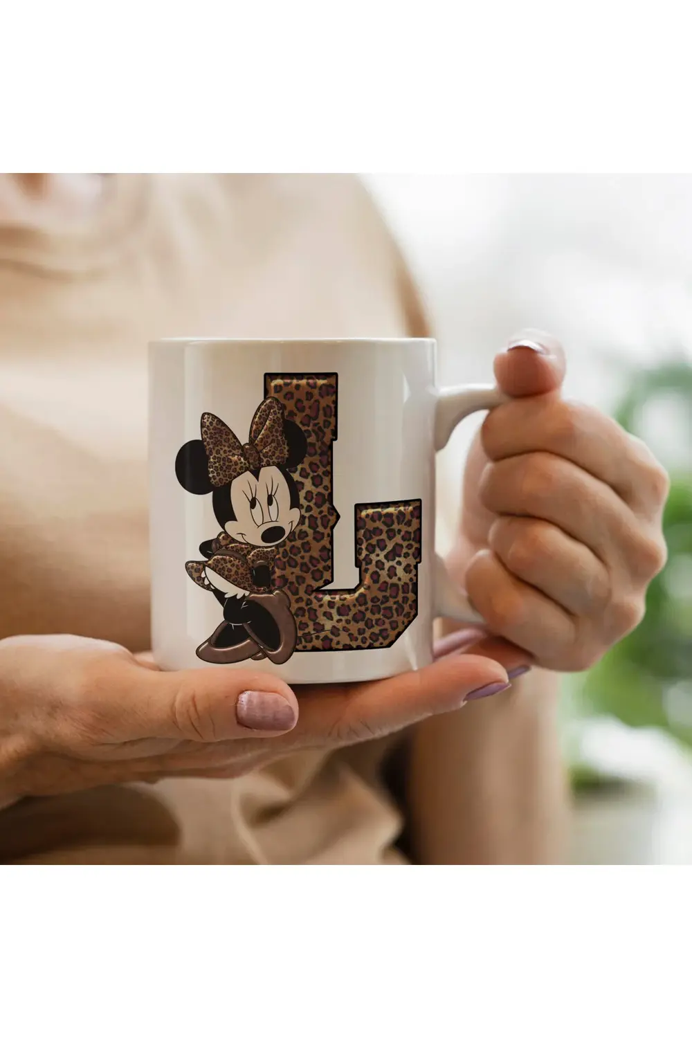 Mickey Mouse Minnie Temalı L harfli Kupa Bardak