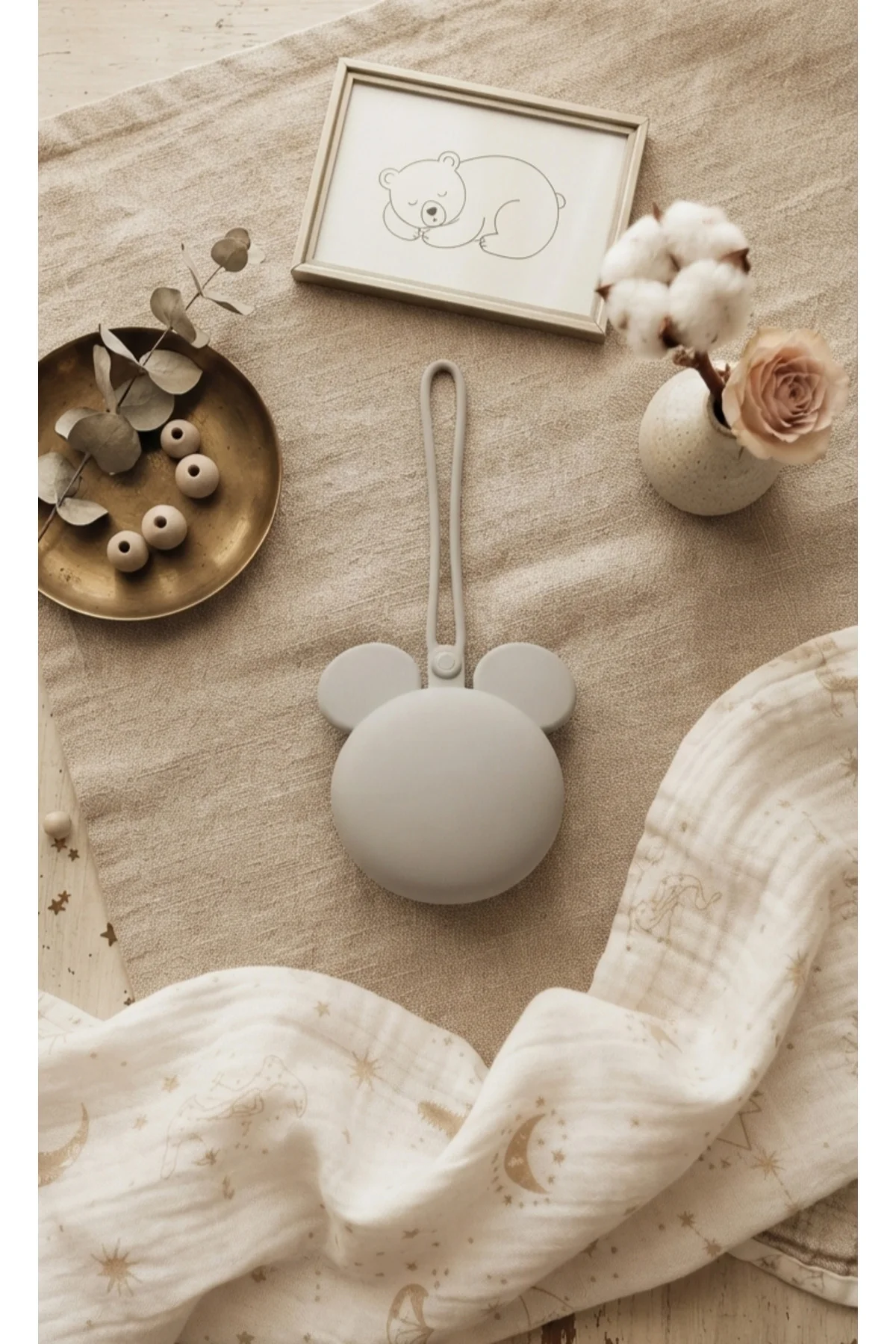 Mickey Mouse Silikon Emzik Kutusu - Emzik Saklama Kabı - Hijyenik ve Askılı Tasarım (gri)
