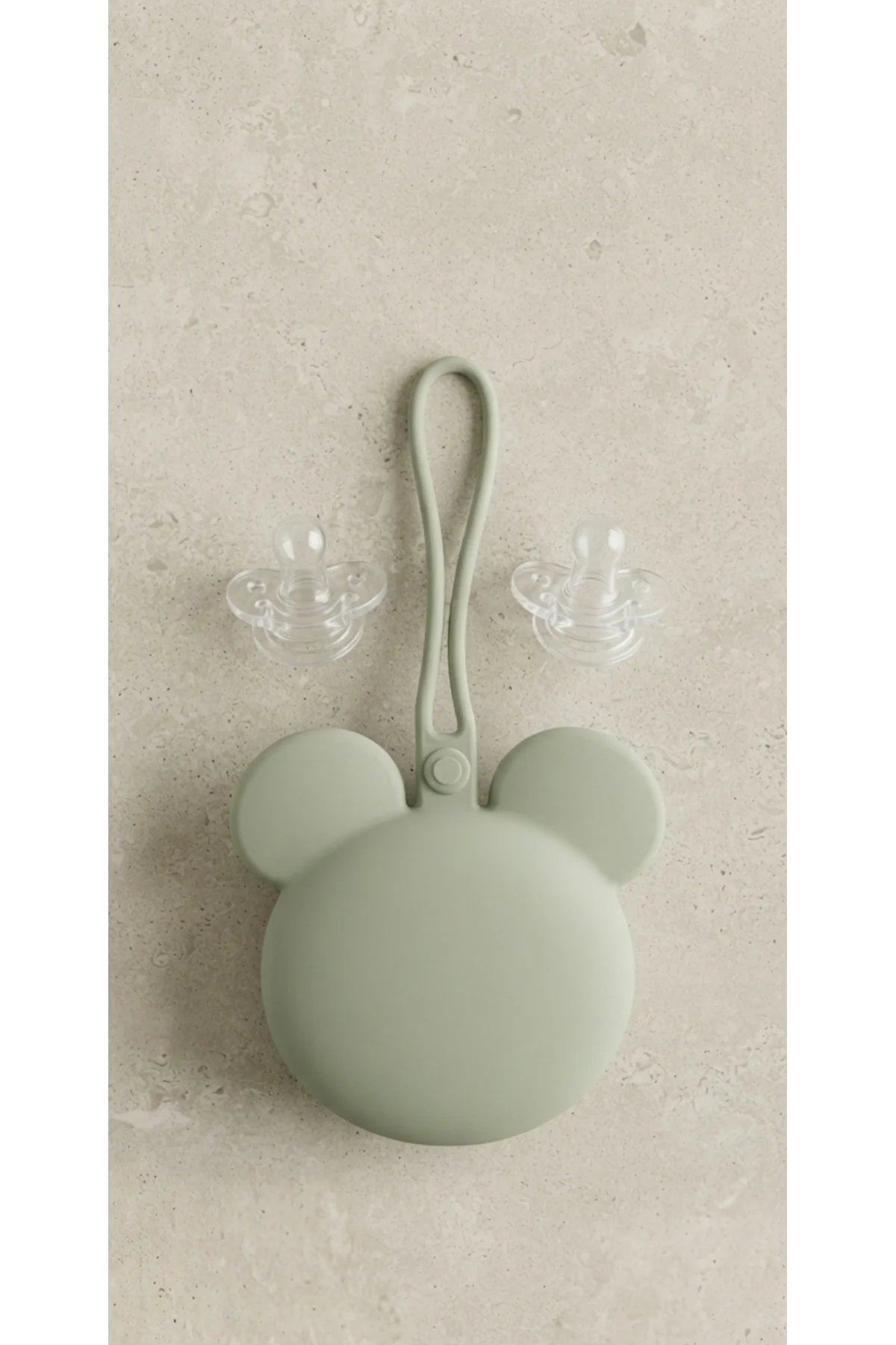 Mickey Mouse Silikon Emzik Kutusu - Emzik Saklama Kabı - Hijyenik ve Askılı Tasarım (Yeşil)