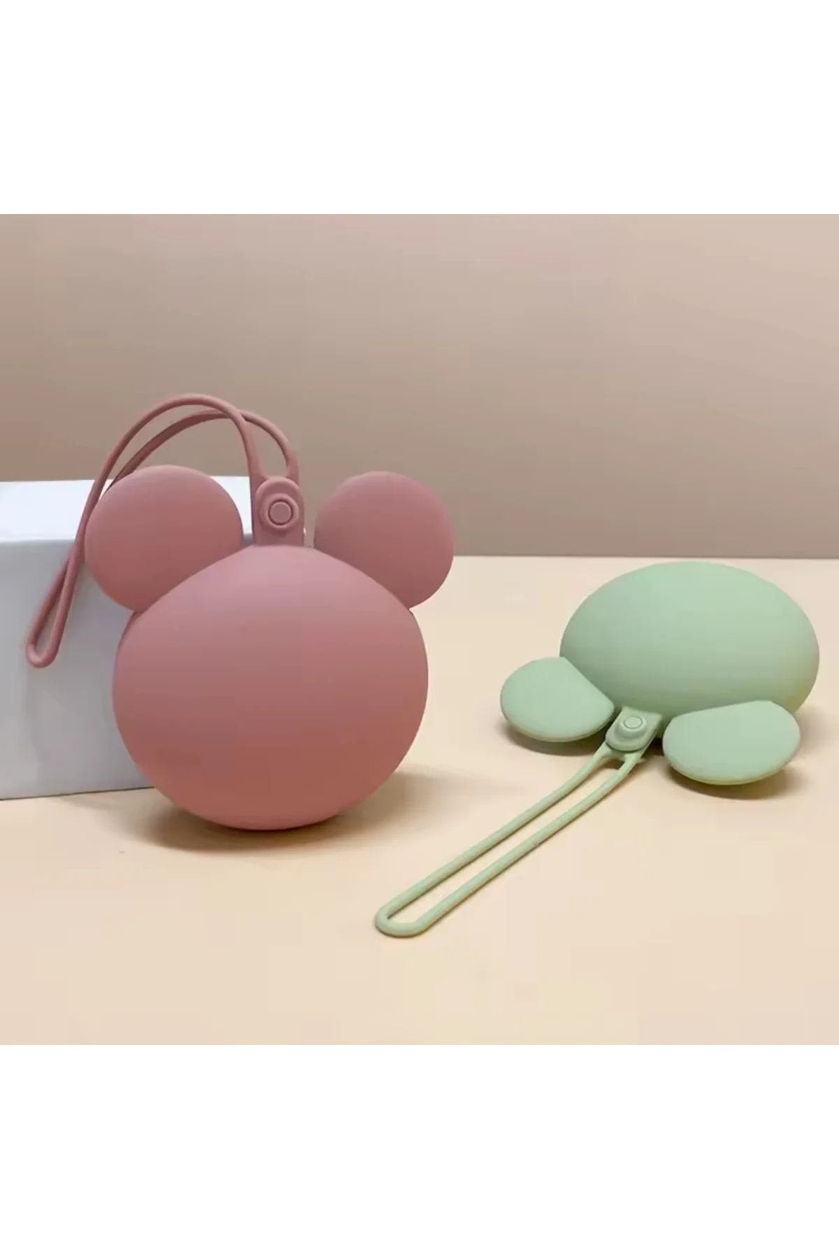 Mickey Mouse Silikon Emzik Kutusu - Emzik Saklama Kabı - Hijyenik ve Askılı Tasarım(Koyu Pembe)