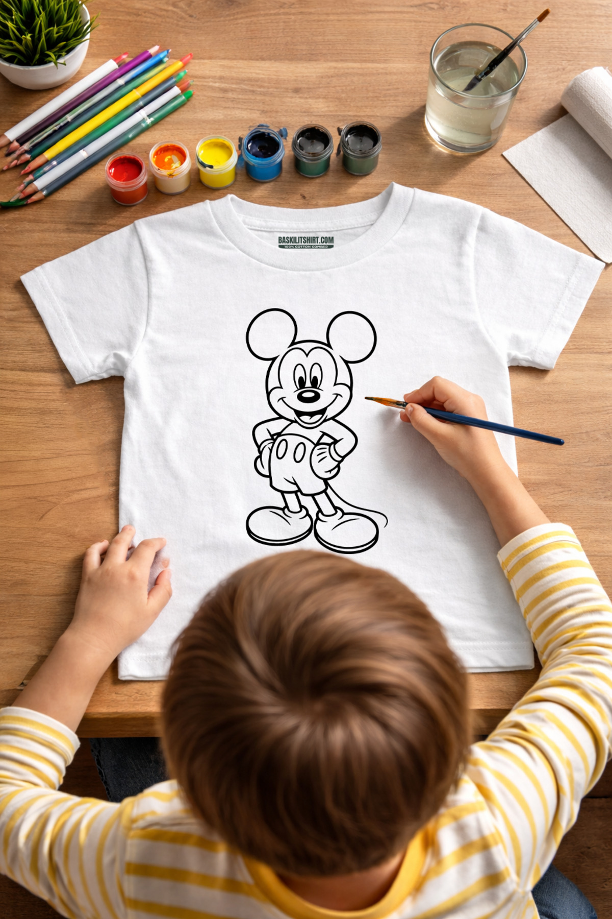 Mickey Tişört Boyama Seti – Çocuk Full Set Fırçalı, Kreatif Elbis