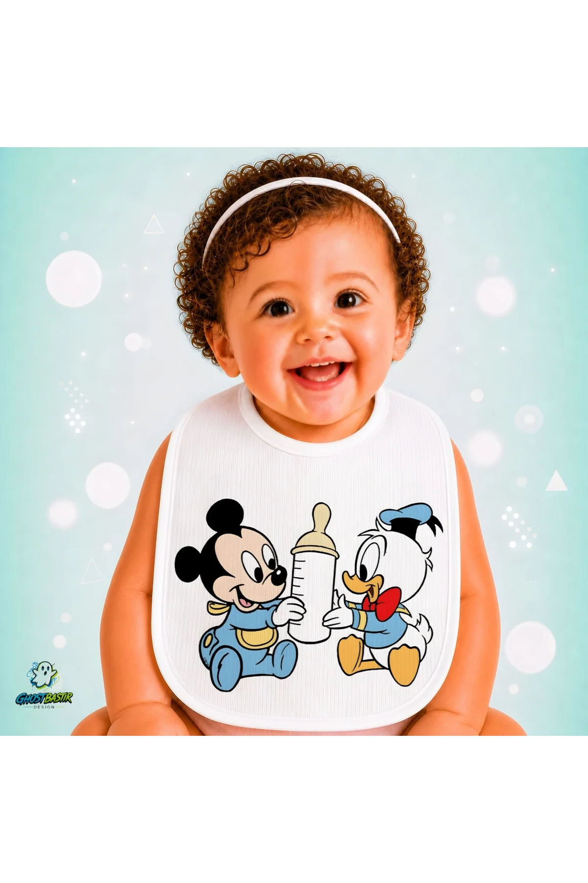 Mickey ve Donald Keten Bebek Mama Önlüğü – Yumuşak, Emici, Yıkanabilir, Özel Tasarım P130