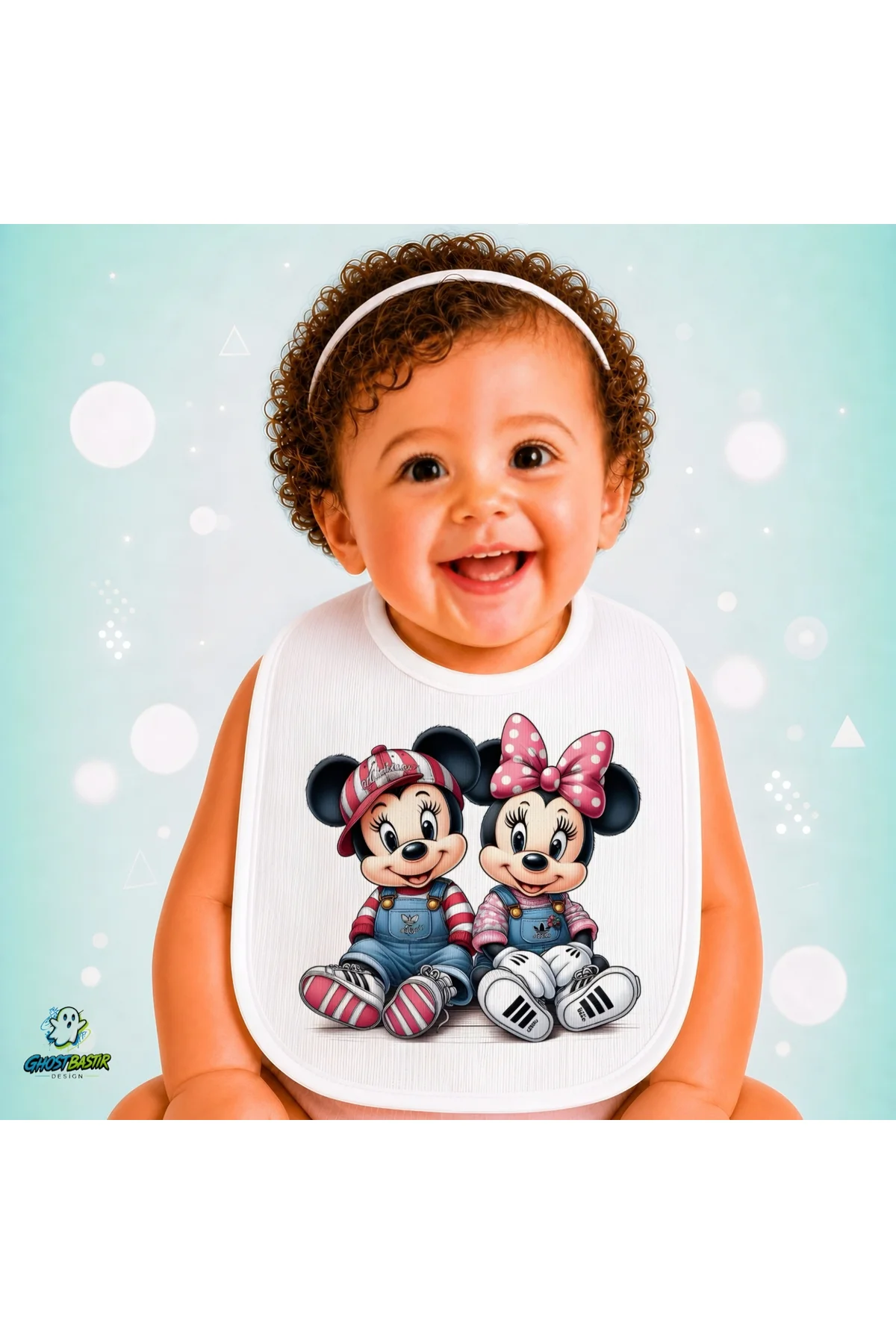 Mickey ve Minnie Keten Bebek Mama Önlüğü – Yumuşak, Emici, Yıkanabilir, Özel Tasarım P133