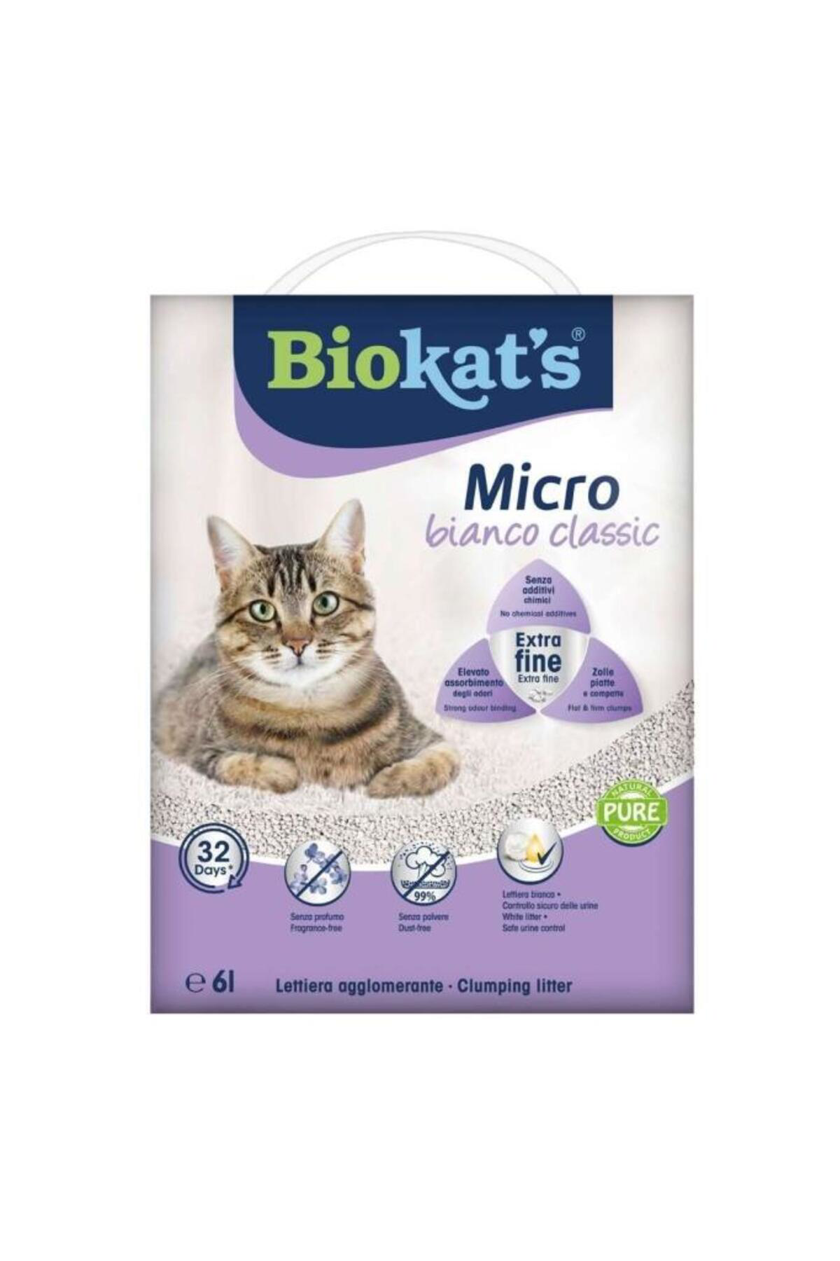 Biokats Micro Bianco Classic Kokusuz Topaklanan Doğal Kedi Kumu 6 Lt