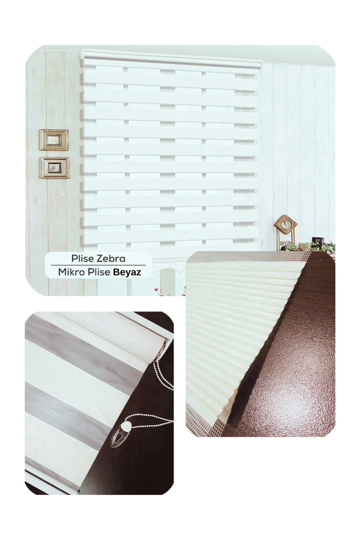 Micro Pliseli Beyaz Zebra Stor Perde Modern Alüminyum Kasalı Yüks