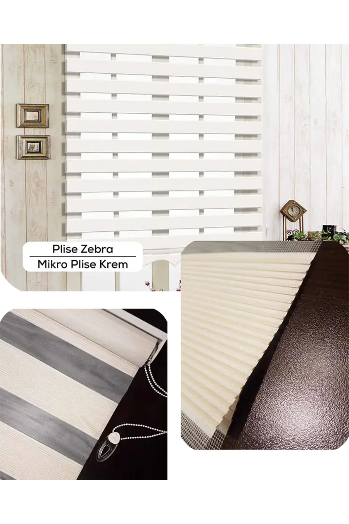 Micro Pliseli Krem Zebra Stor Perde Modern Alüminyum Kasalı Yükse