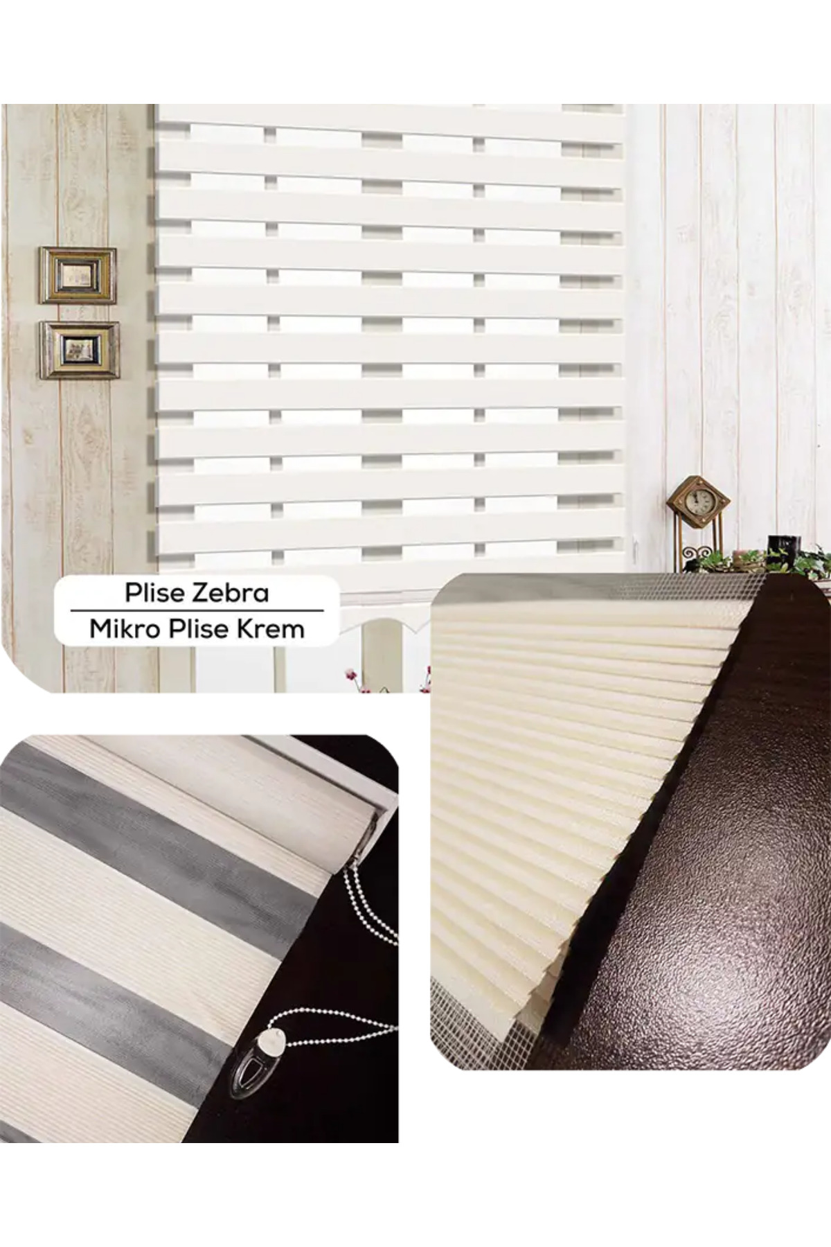 Micro Pliseli Krem Zebra Stor Perde Modern Alüminyum Kasalı Yükse